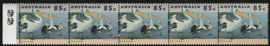 1994 85c Pelican horiz strip of 5 with a clear ... Image 1++