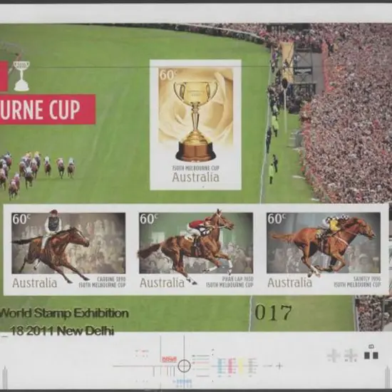 2011 Melbourne Cup imperforate M/S ovptd "INDIPEX ...
