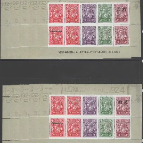 2014 KGV Centenary sheetlets of 10 with OS perfins ...