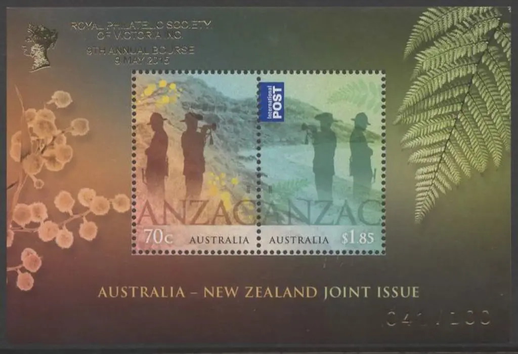 2015 Anzac Aust/NZ joint issue M/S ovptd in gold ... Image 1++