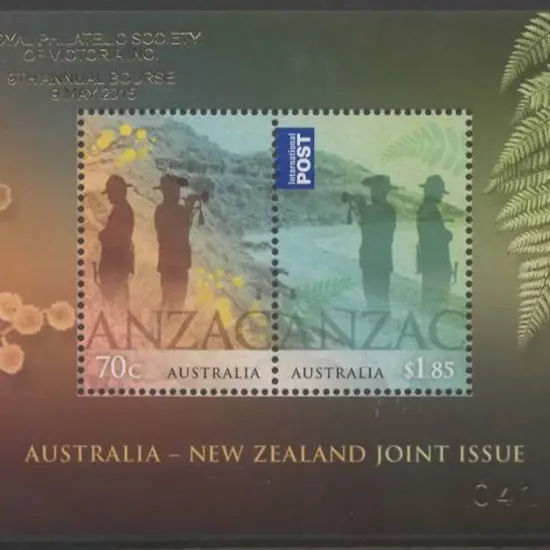 2015 Anzac Aust/NZ joint issue M/S ovptd in gold ...