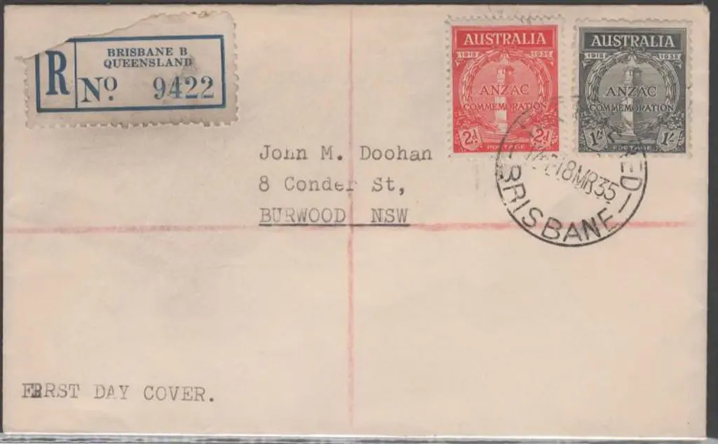 1935 (18th Mar) Anzac pair on Regd Brisbane plain ... Image 1++
