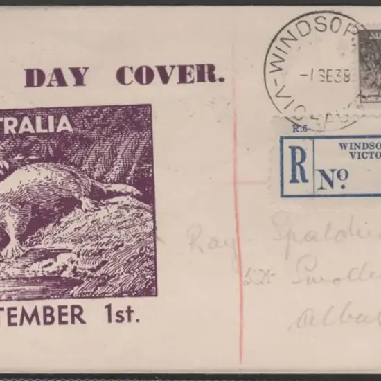 1938 (1st Sept) 9d Platypus on registered Haslem ...