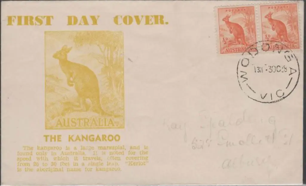 1938 (30th Oct) ½d kangaroo pair on Haslem FDC ... Image 1++