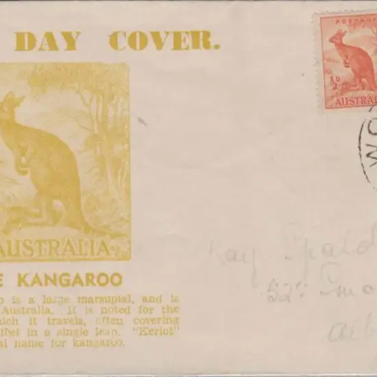 1938 (30th Oct) ½d kangaroo pair on Haslem FDC ...