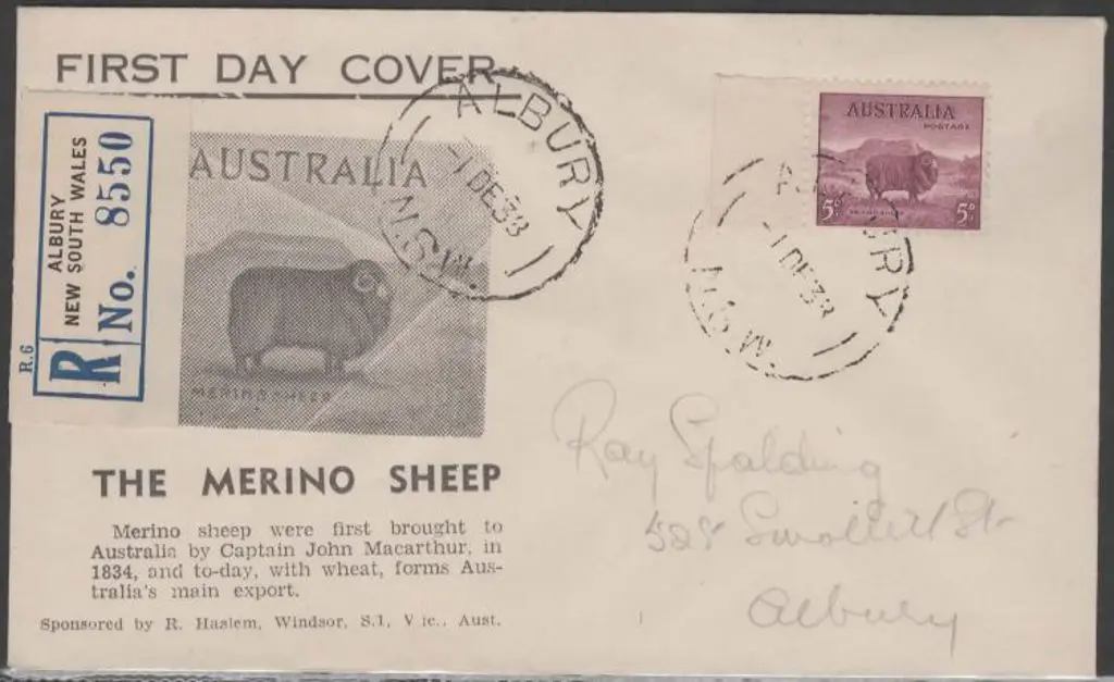 1938 (1st Dec) 5d Merino on Albury registered ... Image 1++