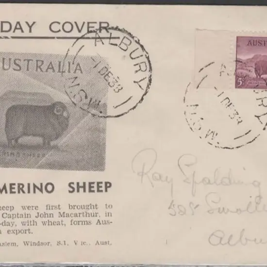 1938 (1st Dec) 5d Merino on Albury registered ...