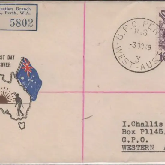 1949 (3rd Oct) 10/- Arms on Challis illust cover. ...