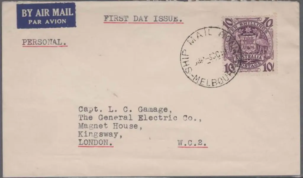 1949 (3rd Oct) 10/- Arms on plain cover with "Ship ... Image 1++