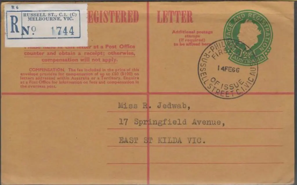 1966 (14th Feb) 24c QEII embossed Registered ... Image 1++