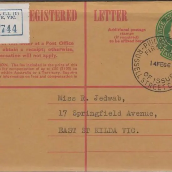 1966 (14th Feb) 24c QEII embossed Registered ...