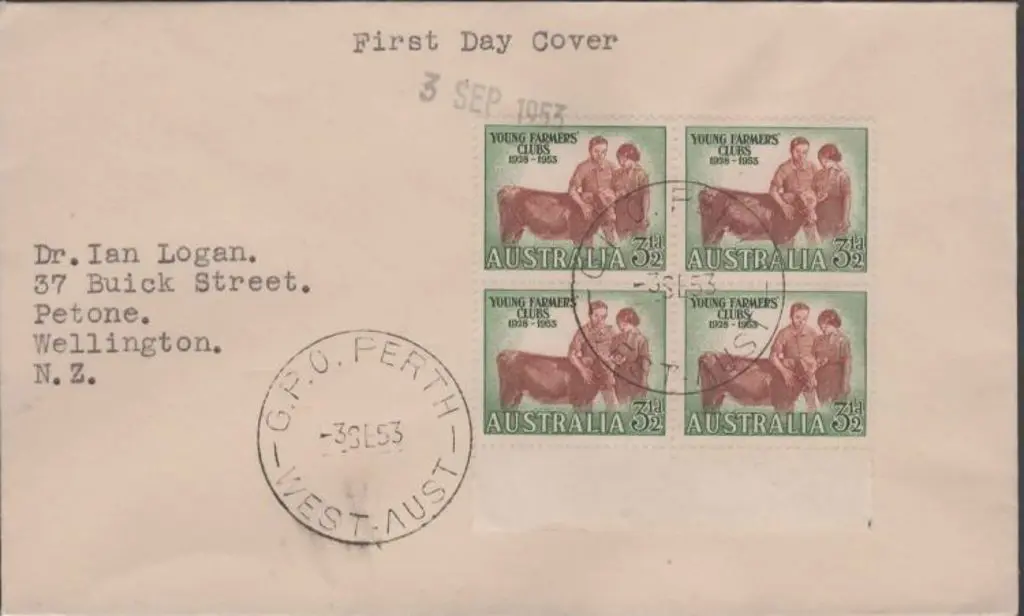 1953 (3rd Sept) 3½d Young Farmers block of 4 with ... Image 1++