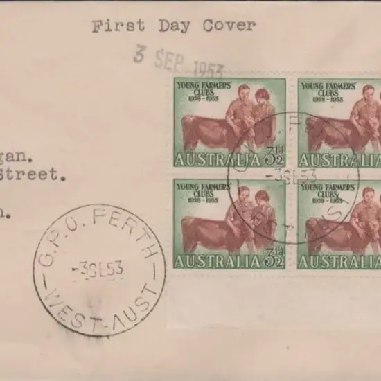 1953 (3rd Sept) 3½d Young Farmers block of 4 with ...