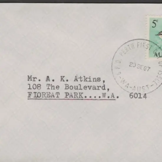 1967 (29th Sept) 5¢ Thornbill on plain envelope ...