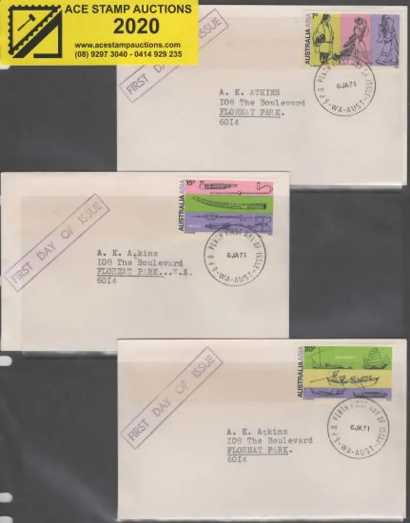 1971 (16th Jan) Aust/Asia set of 3 on 3 separate ... Image 1++