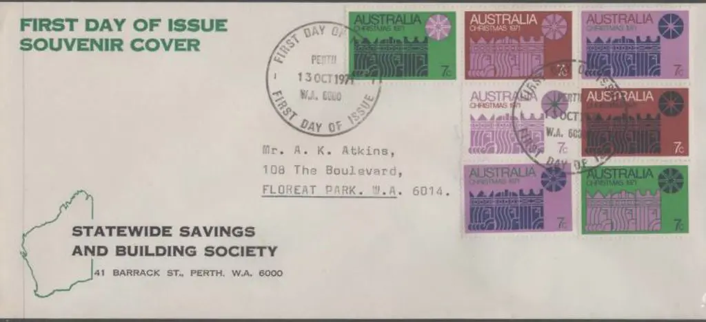 1971 (13th Oct) Christmas block of 7 on Statewide ... Image 1++