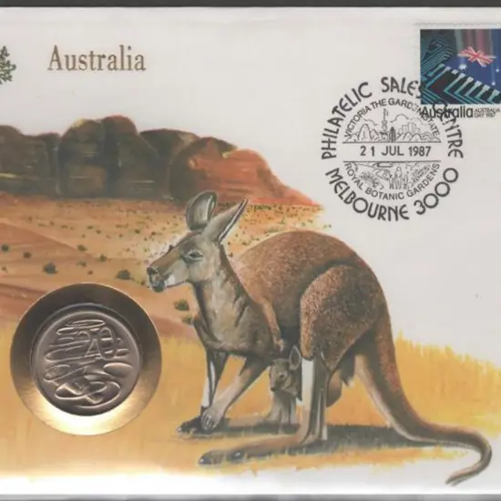 1987 (21st July) 36c Aust Day & 20c platypus coin ...