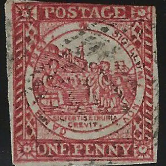 1850 1d dull lake shade on hard bluish paper, ...
