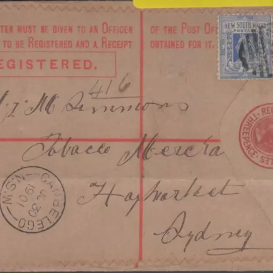 1901 (30th June) QV 3d rose Registered Envelope ...