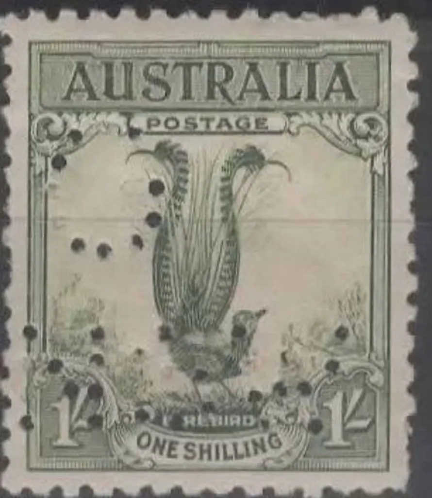 1932 1/- lyrebird with "G/NSW" perfin. MUH with ... Image 1++