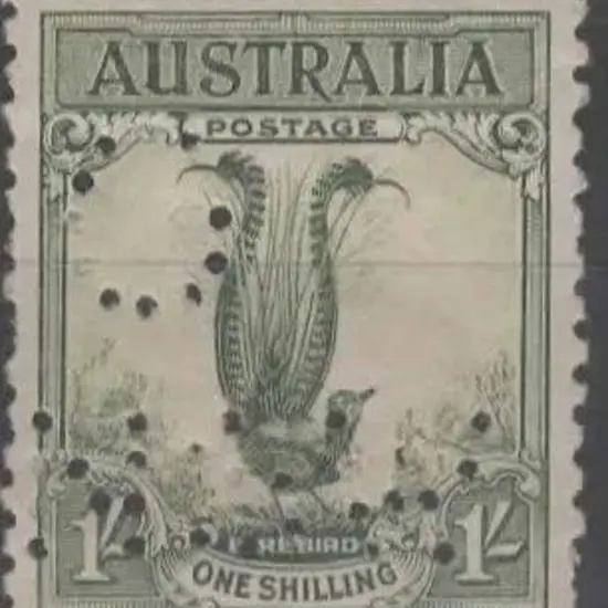 1932 1/- lyrebird with "G/NSW" perfin. MUH with ...