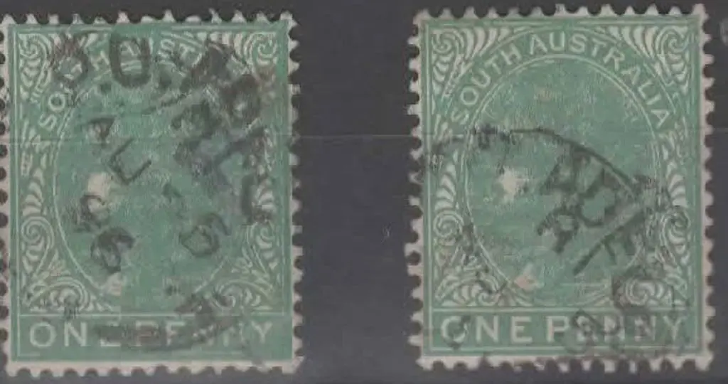 1895/1903 1d green perf. 13. Two used examples ... Image 1++