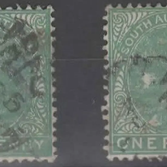 1895/1903 1d green perf. 13. Two used examples ...