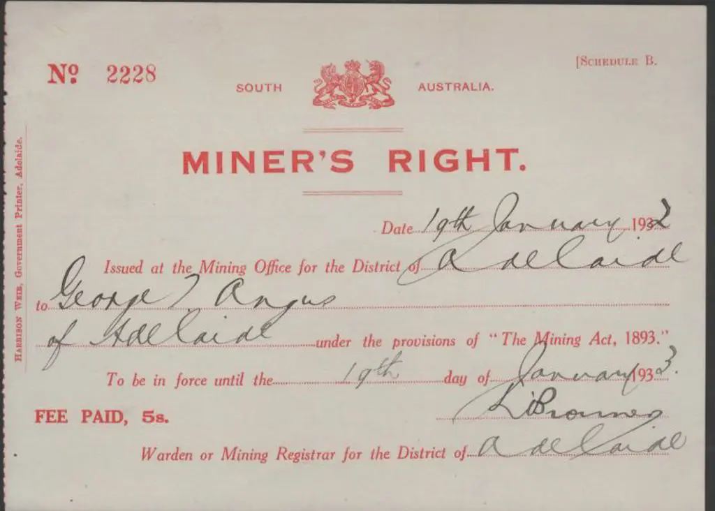 1933 Miner's Right for 5/- fee. Red ... Image 1++