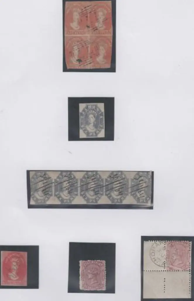 QV imperfs on page comprising Van Diemens Land 1d ... Image 1++