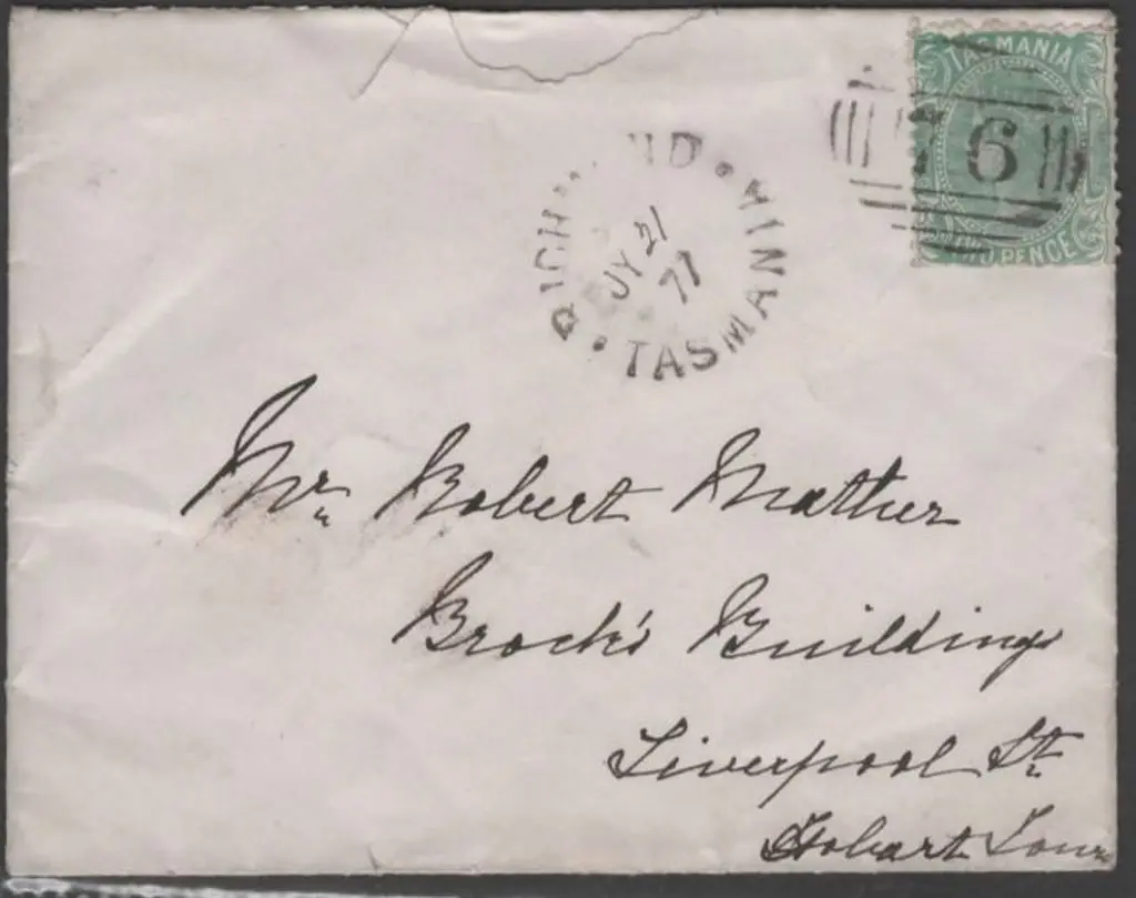 1877 (21st July) Richmond to Hobart cover with 2d ... Image 1++