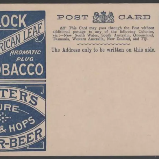 1895 1d blue Havelock Tobacco & Fosters Lager Beer ...