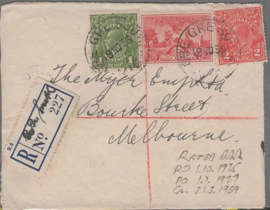 1936 (19th Oct) Gre Gre South registered cover ... Image 1++