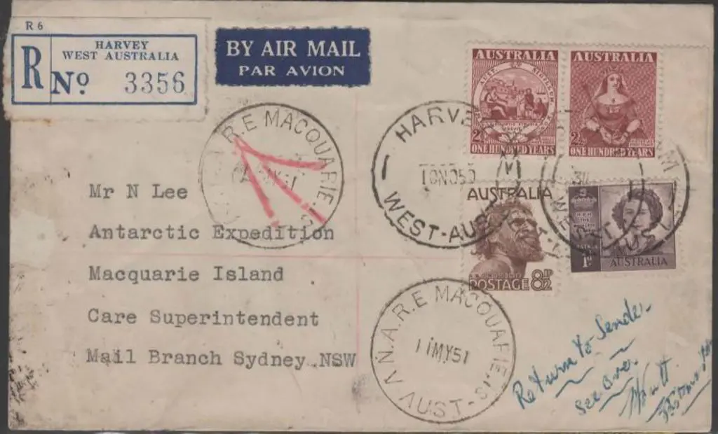 1950 (1st Nov) Harvey registered Airmail env ... Image 1++