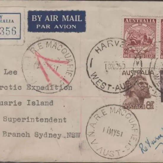 1950 (1st Nov) Harvey registered Airmail env ...