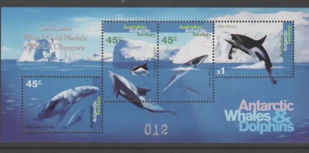 1995 Whales & Dolphins M/S's ovptd "Carl Lewis ... Image 1++