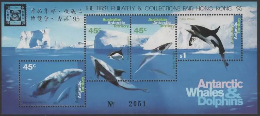 1995 Whales & Dolphins Miniature Sheet overprinted ... Image 1++