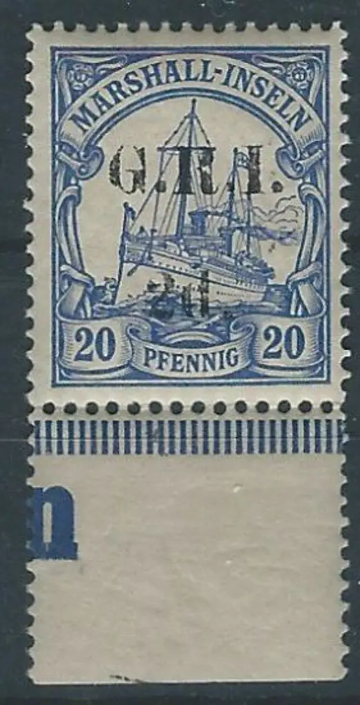 1914 20pf ultramarine Marshall Island Yacht with ... Image 1++