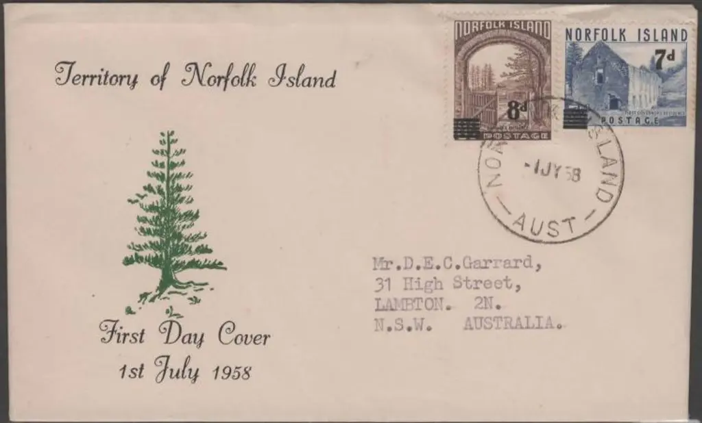 1958 7d & 8d Surcharges tied by fine Norfolk ... Image 1++