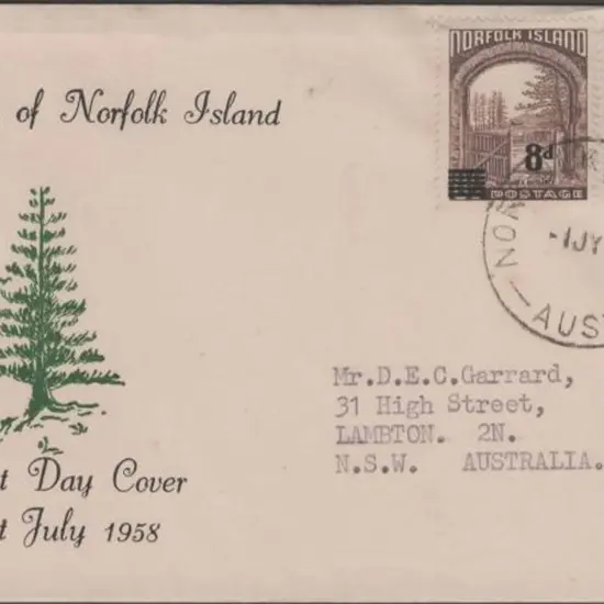1958 7d & 8d Surcharges tied by fine Norfolk ...