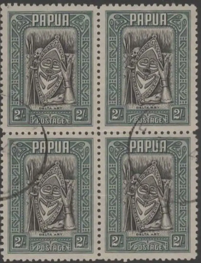 1932 2/- Art block of 4 cancelled by Bwagaoia cds. ... Image 1++