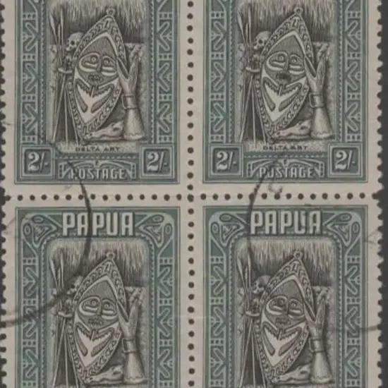 1932 2/- Art block of 4 cancelled by Bwagaoia cds. ...