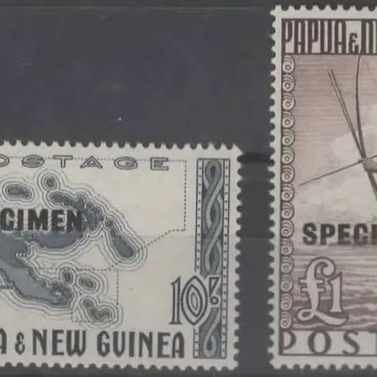 1952 10/- Map & £1 Fisherman both overprinted ...