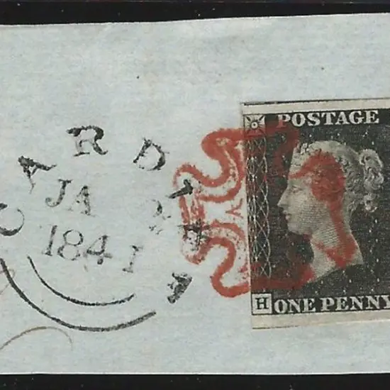 1840 1d grey-black (worn plate), plate 7 on small ...
