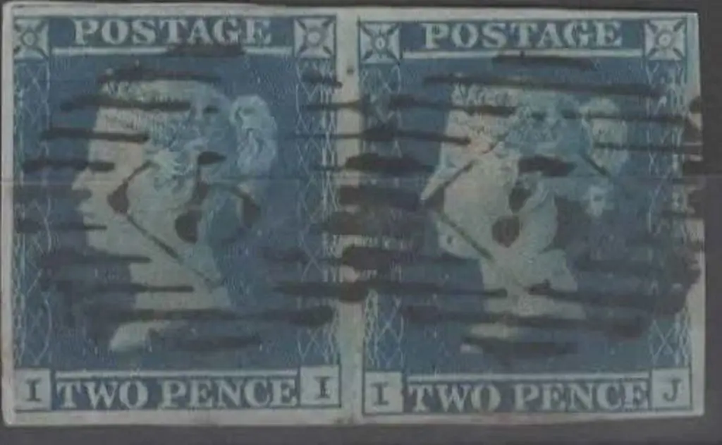1841 2d blue horiz pair with good margins & F/U by ... Image 1++