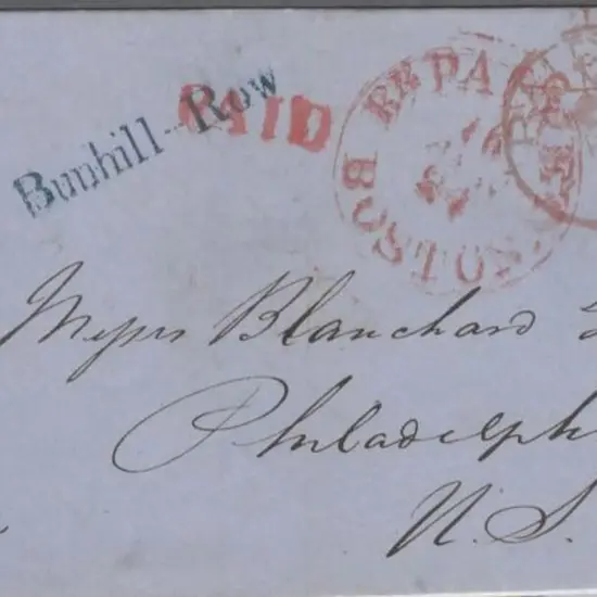 1852 stampless cover with s/l "Burnhill-Row" ...