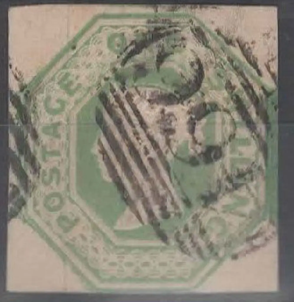 1847/54 1/- pale green. 4 clear margins with part ... Image 1++