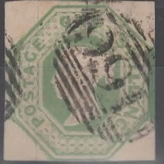 1847/54 1/- pale green. 4 clear margins with part ...