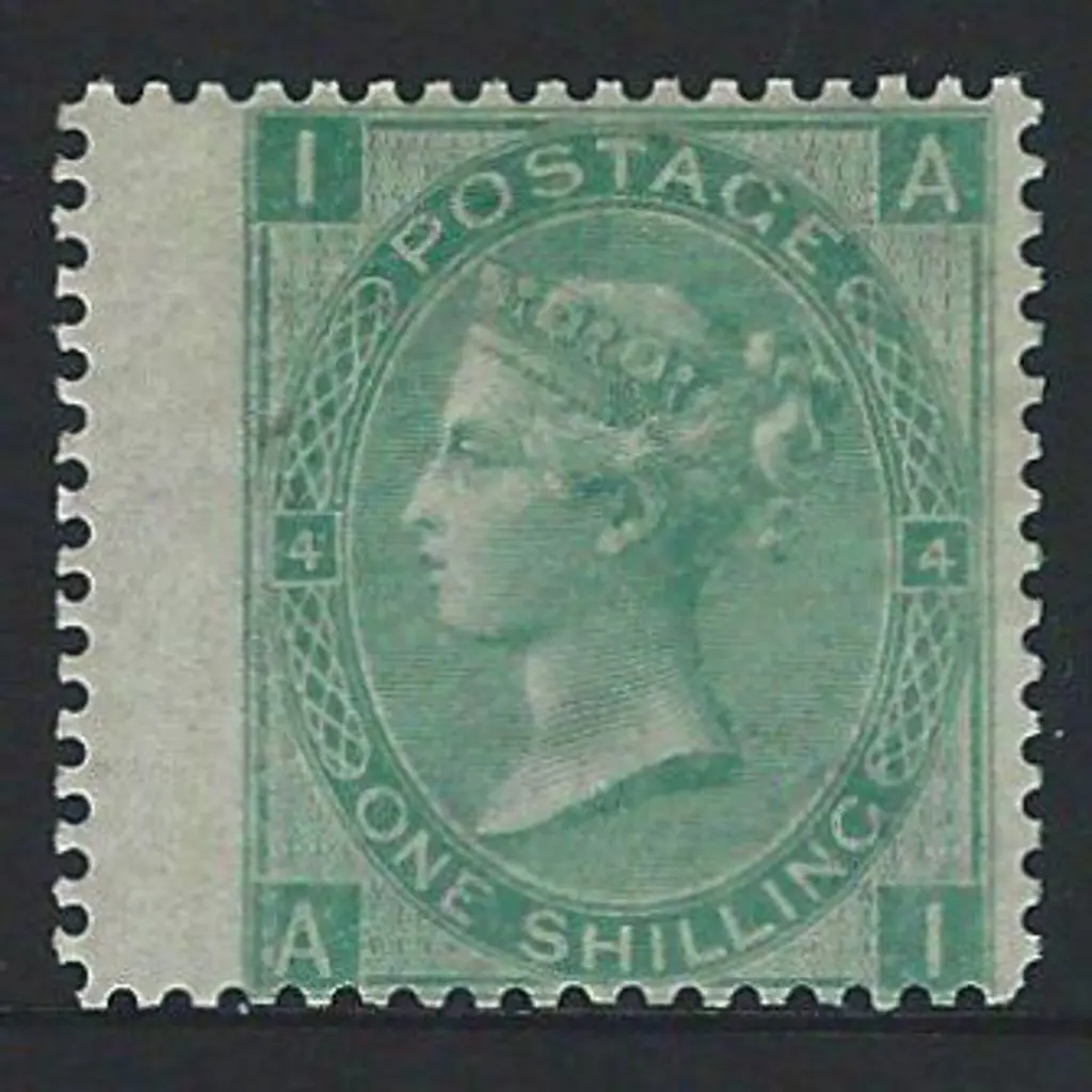 1865 1/- green QV wing margin example. Plate 4. ... Image 1++