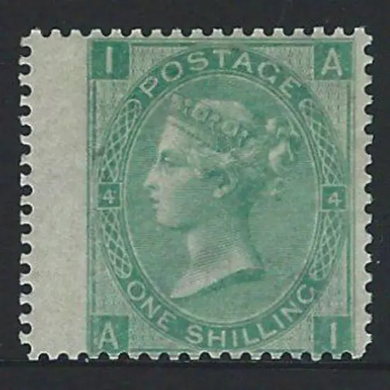 1865 1/- green QV wing margin example. Plate 4. ...