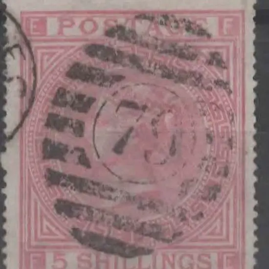 1867 5/- rose, Plate 1, with BN "79" part duplex. ...